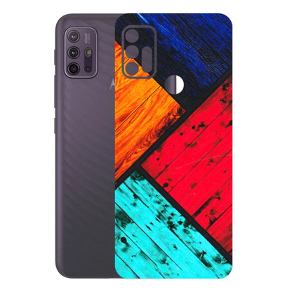 Motorola Phone Skins (All Models) - Colourful Wood Panels Abstract - 3D Embossed Finish (L-09) Motorola Moto G10 Power