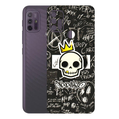 Motorola Phone Skins (All Models) - Funny Skull Black Chalk Grafitti - 3D Embossed Finish (L-22) Motorola Moto G10 Power