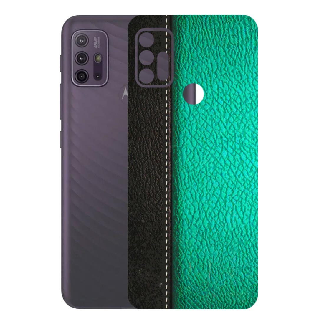 Motorola Phone Skins (All Models) - Black Green Dual Leather Stich - 3D Embossed Finish (L-233) Motorola Moto G10 Power
