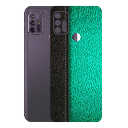 Motorola Phone Skins (All Models) - Black Green Dual Leather Stich - 3D Embossed Finish (L-233) Motorola Moto G10 Power