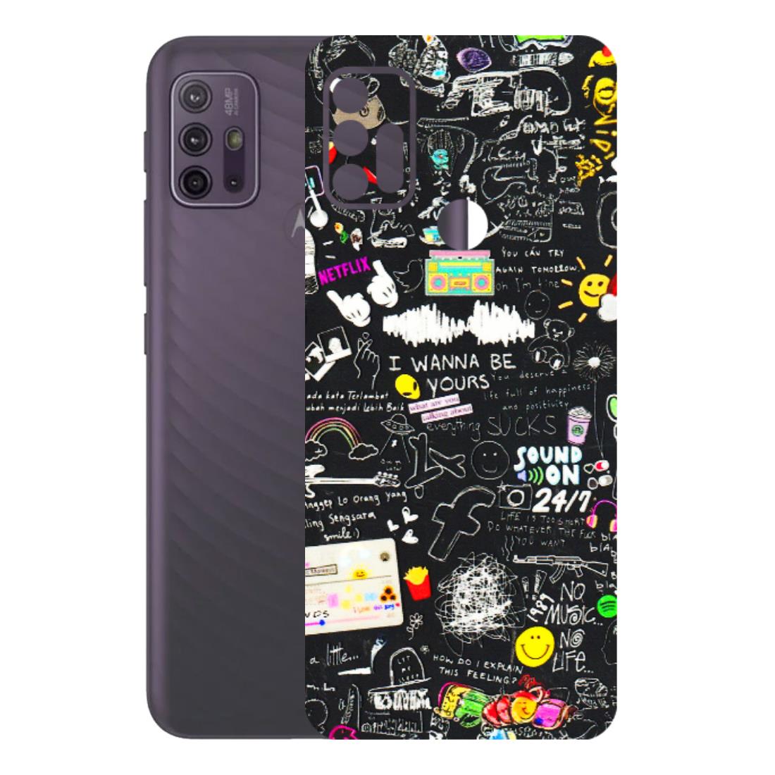 Motorola Phone Skins (All Models) - Black Creatives Doodles - 3D Embossed Finish (L-311) Motorola Moto G10 Power
