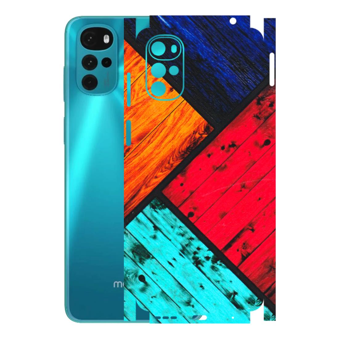 Motorola Phone Skins (All Models) - Colourful Wood Panels Abstract - 3D Embossed Finish (L-09) Motorola Moto G22