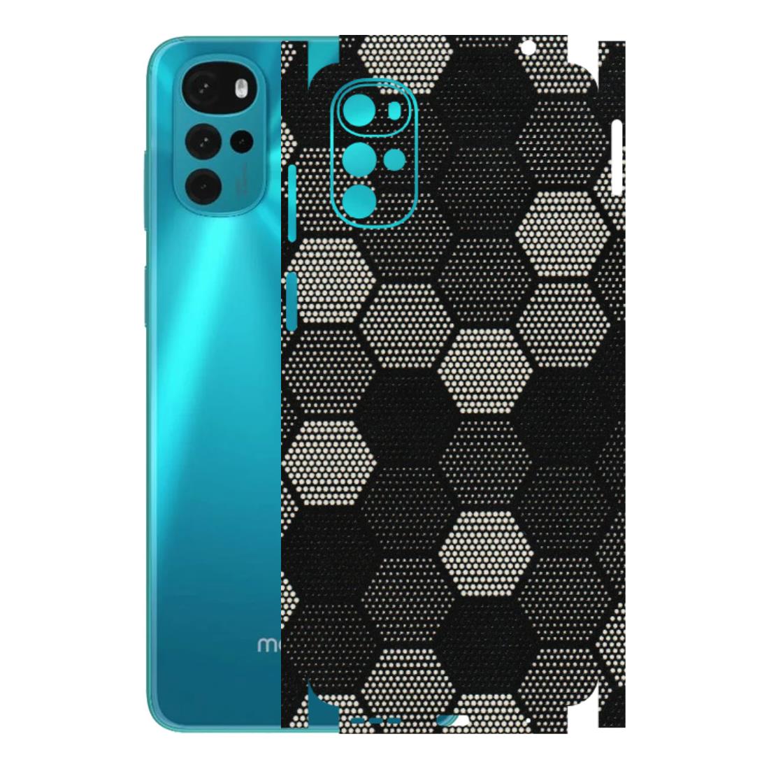Motorola Phone Skins (All Models) - Black & White Dotted Honeycomb Texture - 3D Embossed Finish (L-202) Motorola Moto G22