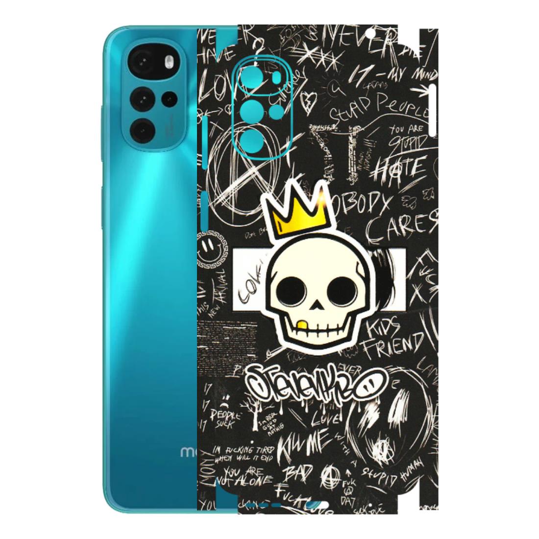Motorola Phone Skins (All Models) - Funny Skull Black Chalk Grafitti - 3D Embossed Finish (L-22) Motorola Moto G22