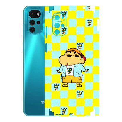 Motorola Phone Skins (All Models) - Yellow Blue Shinchan Cute - 3D Embossed Finish (L-221) Motorola Moto G22