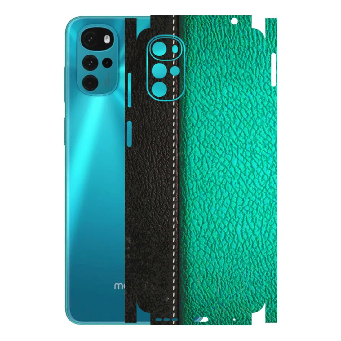 Motorola Phone Skins (All Models) - Black Green Dual Leather Stich - 3D Embossed Finish (L-233) Motorola Moto G22