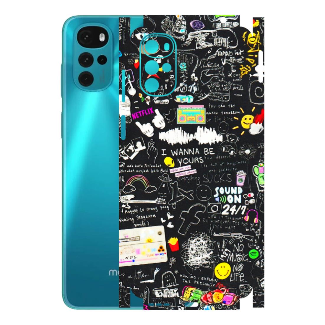 Motorola Phone Skins (All Models) - Black Creatives Doodles - 3D Embossed Finish (L-311) Motorola Moto G22
