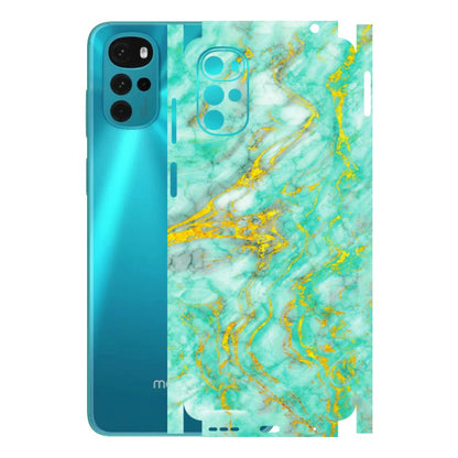 Motorola Phone Skins (All Models) - Green And Gold Marble Feel - Matte Finish (M-16) Motorola Moto G22