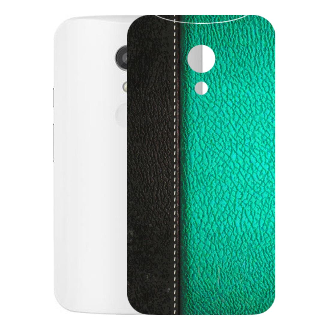 Motorola Phone Skins (All Models) - Black Green Dual Leather Stich - 3D Embossed Finish (L-233) Motorola Moto G2