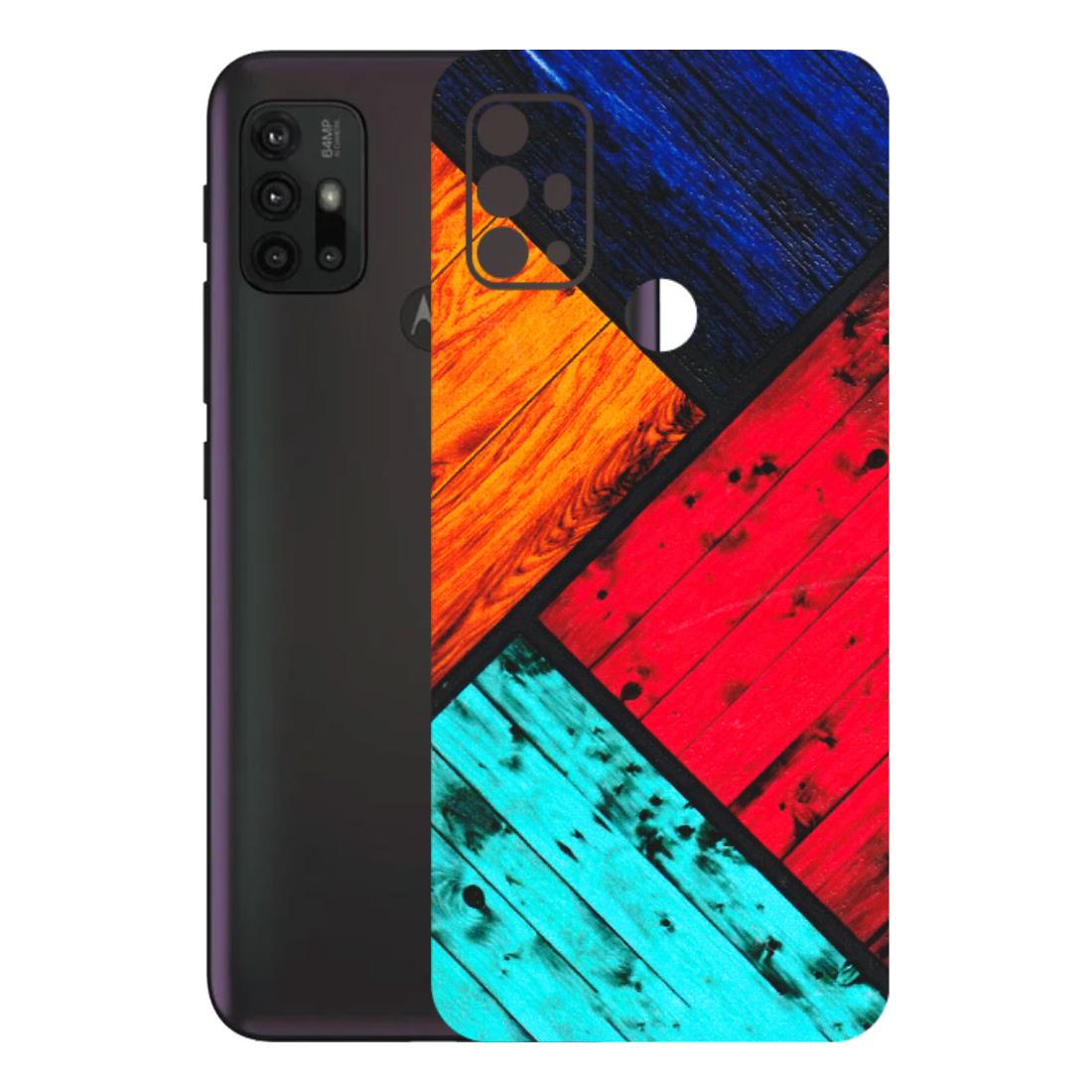 Motorola Phone Skins (All Models) - Colourful Wood Panels Abstract - 3D Embossed Finish (L-09) Motorola Moto G30