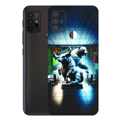 Motorola Phone Skins (All Models) - Stock Market Sensex Bear vs Bulls - 3D Embossed Finish (L-15) Motorola Moto G30