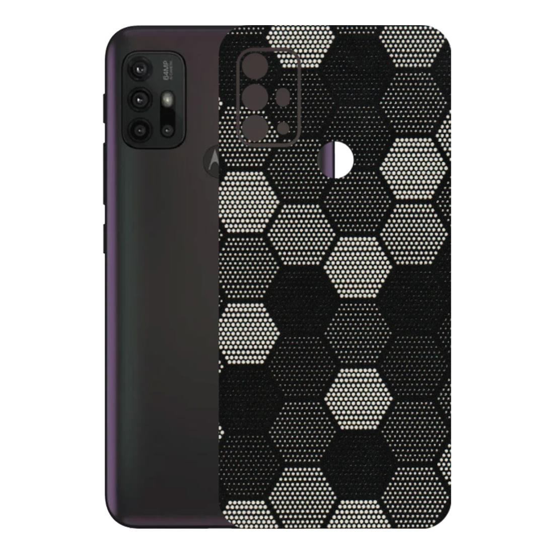 Motorola Phone Skins (All Models) - Black & White Dotted Honeycomb Texture - 3D Embossed Finish (L-202) Motorola Moto G30