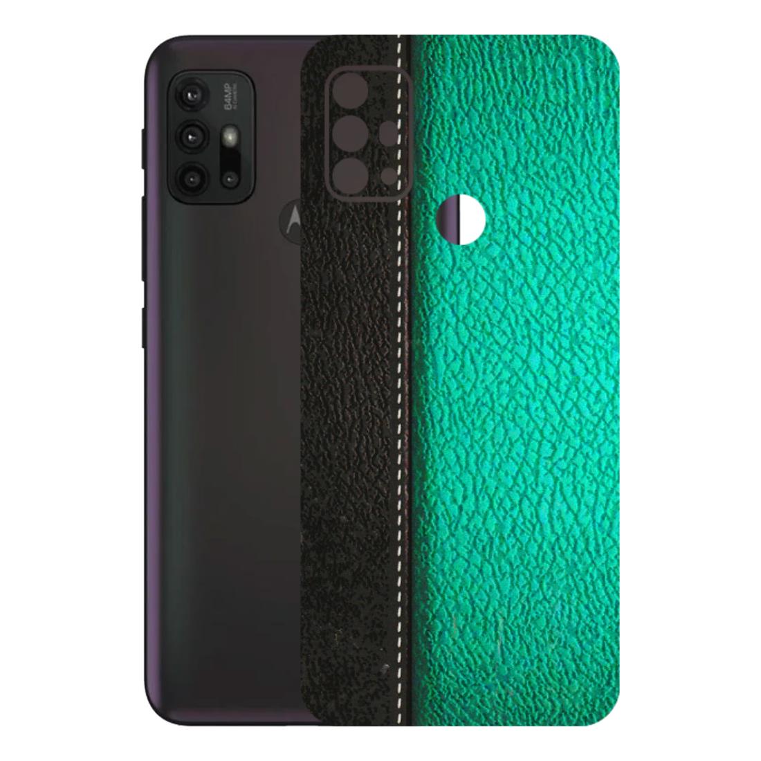 Motorola Phone Skins (All Models) - Black Green Dual Leather Stich - 3D Embossed Finish (L-233) Motorola Moto G30