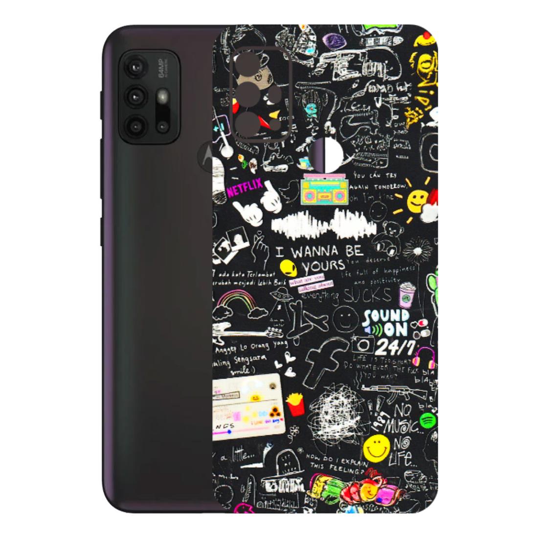Motorola Phone Skins (All Models) - Black Creatives Doodles - 3D Embossed Finish (L-311) Motorola Moto G30