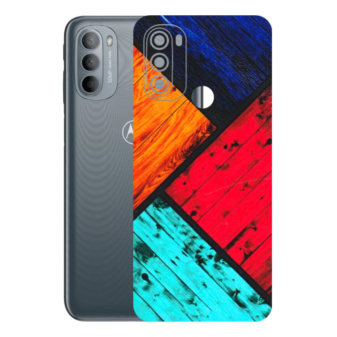 Motorola Phone Skins (All Models) - Colourful Wood Panels Abstract - 3D Embossed Finish (L-09) Motorola Moto G31