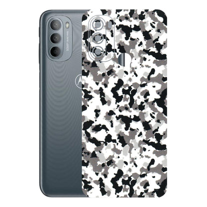 Motorola Phone Skins (All Models) - White Black Camouflage - 3D Embossed Finish (L-18) Motorola Moto G31
