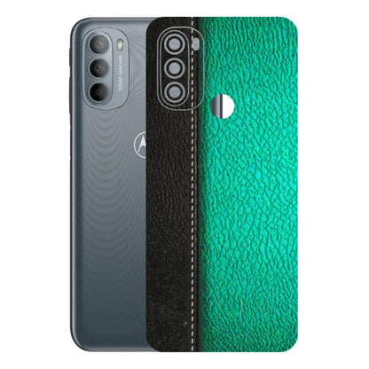 Motorola Phone Skins (All Models) - Black Green Dual Leather Stich - 3D Embossed Finish (L-233) Motorola Moto G31