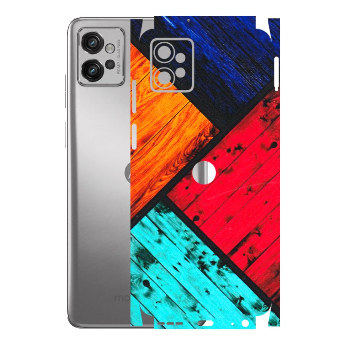Motorola Phone Skins (All Models) - Colourful Wood Panels Abstract - 3D Embossed Finish (L-09) Motorola Moto G32