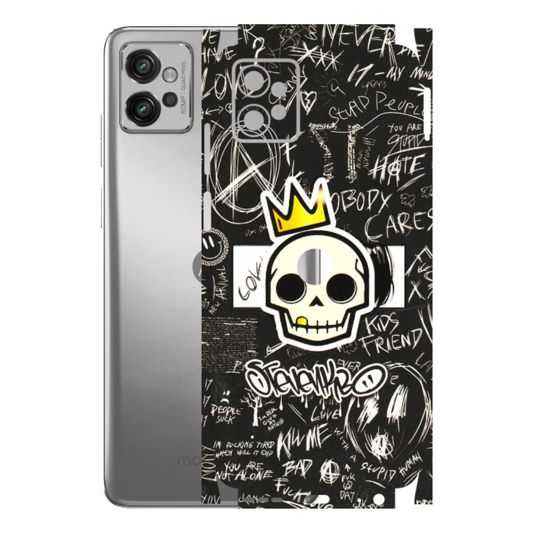 Motorola Phone Skins (All Models) - Funny Skull Black Chalk Grafitti - 3D Embossed Finish (L-22) Motorola Moto G32