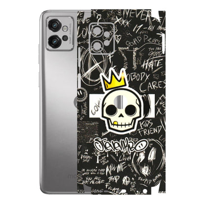 Motorola Phone Skins (All Models) - Funny Skull Black Chalk Grafitti - 3D Embossed Finish (L-22) Motorola Moto G32
