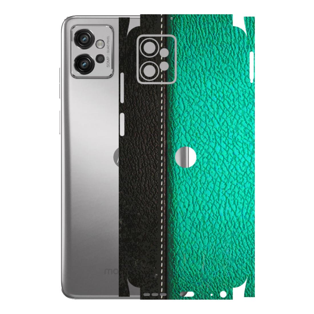 Motorola Phone Skins (All Models) - Black Green Dual Leather Stich - 3D Embossed Finish (L-233) Motorola Moto G32