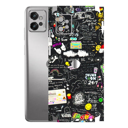 Motorola Phone Skins (All Models) - Black Creatives Doodles - 3D Embossed Finish (L-311) Motorola Moto G32