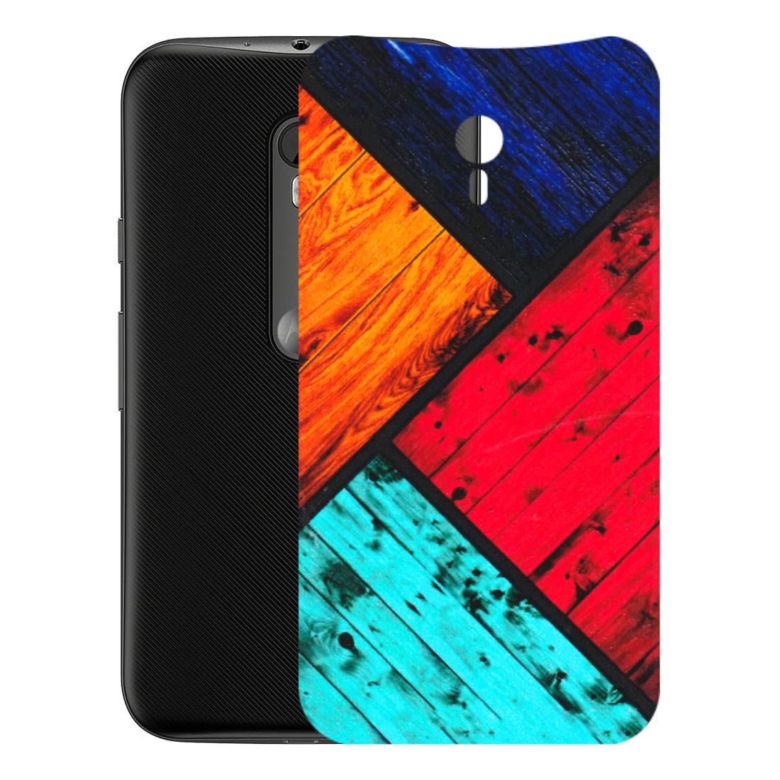 Motorola Phone Skins (All Models) - Colourful Wood Panels Abstract - 3D Embossed Finish (L-09) Motorola Moto G3