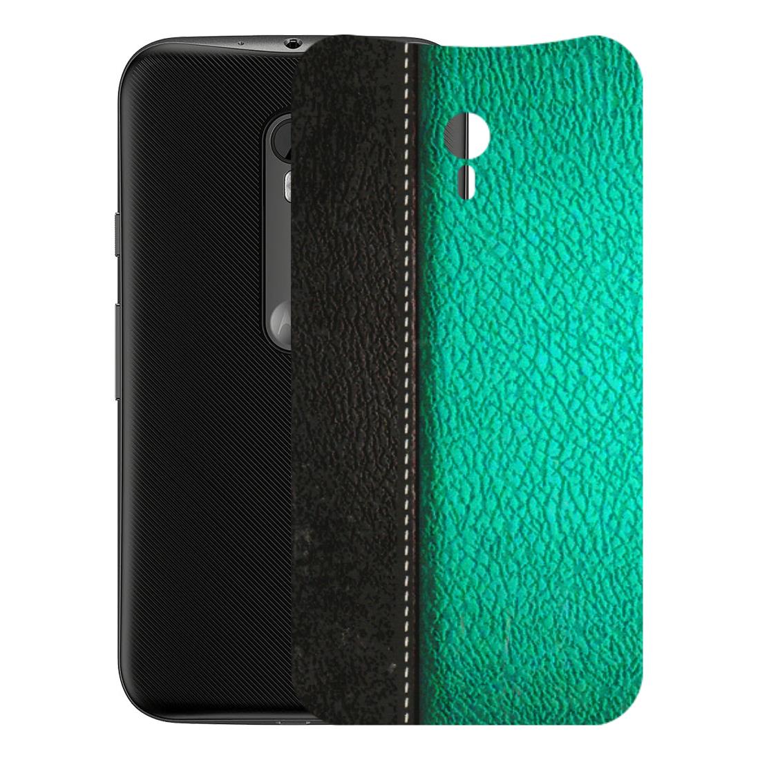 Motorola Phone Skins (All Models) - Black Green Dual Leather Stich - 3D Embossed Finish (L-233) Motorola Moto G3