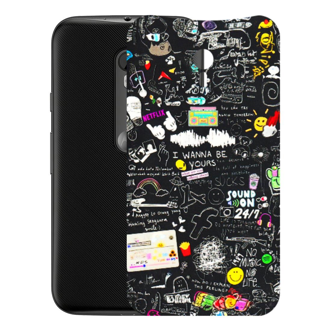 Motorola Phone Skins (All Models) - Black Creatives Doodles - 3D Embossed Finish (L-311) Motorola Moto G3