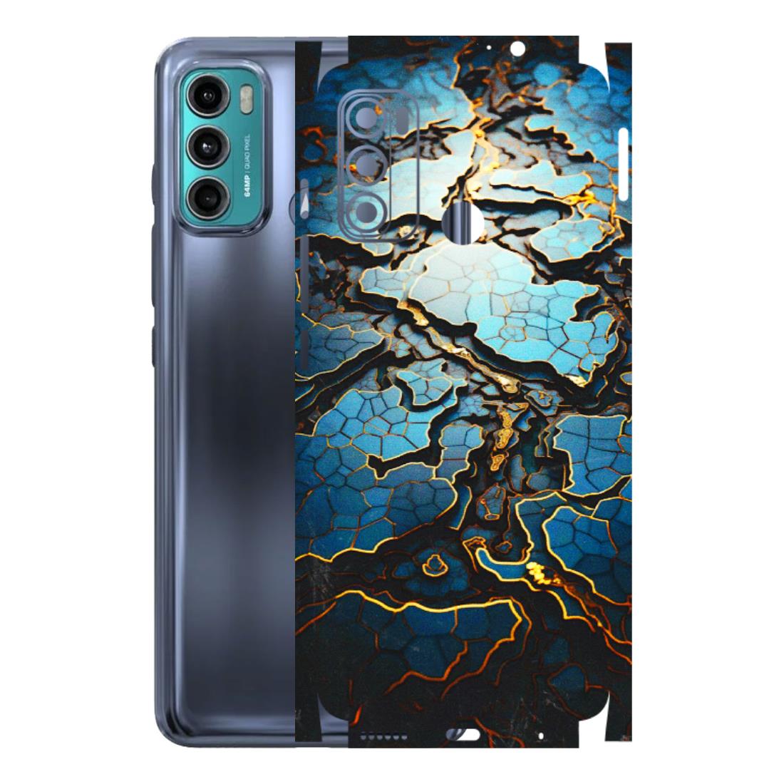 Motorola Phone Skins (All Models) - Blue Gold Abstract - 3D Embossed Finish (L-11) Motorola Moto G40 Fusion (5G)