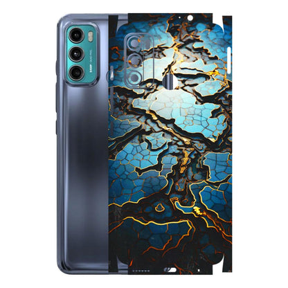 Motorola Phone Skins (All Models) - Blue Gold Abstract - 3D Embossed Finish (L-11) Motorola Moto G40 Fusion (5G)