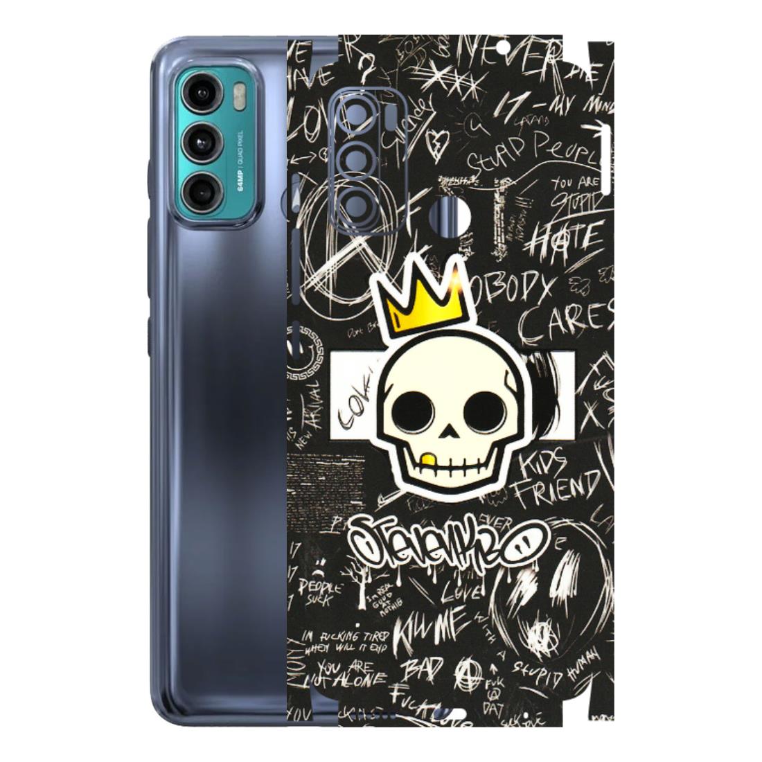 Motorola Phone Skins (All Models) - Funny Skull Black Chalk Grafitti - 3D Embossed Finish (L-22) Motorola Moto G40 Fusion (5G)