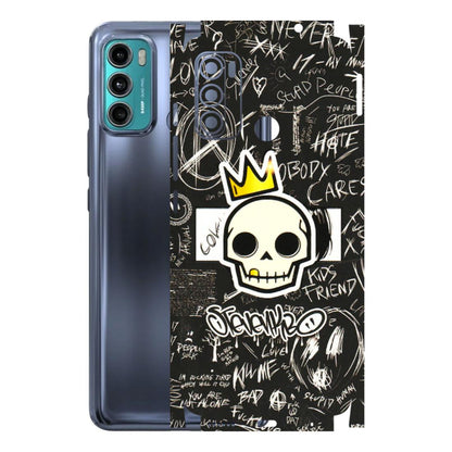 Motorola Phone Skins (All Models) - Funny Skull Black Chalk Grafitti - 3D Embossed Finish (L-22) Motorola Moto G40 Fusion (5G)