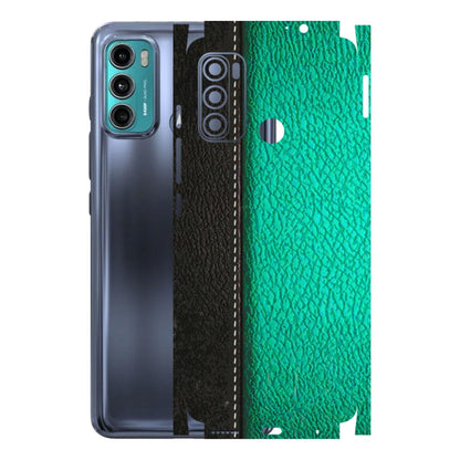 Motorola Phone Skins (All Models) - Black Green Dual Leather Stich - 3D Embossed Finish (L-233) Motorola Moto G40 Fusion (5G)