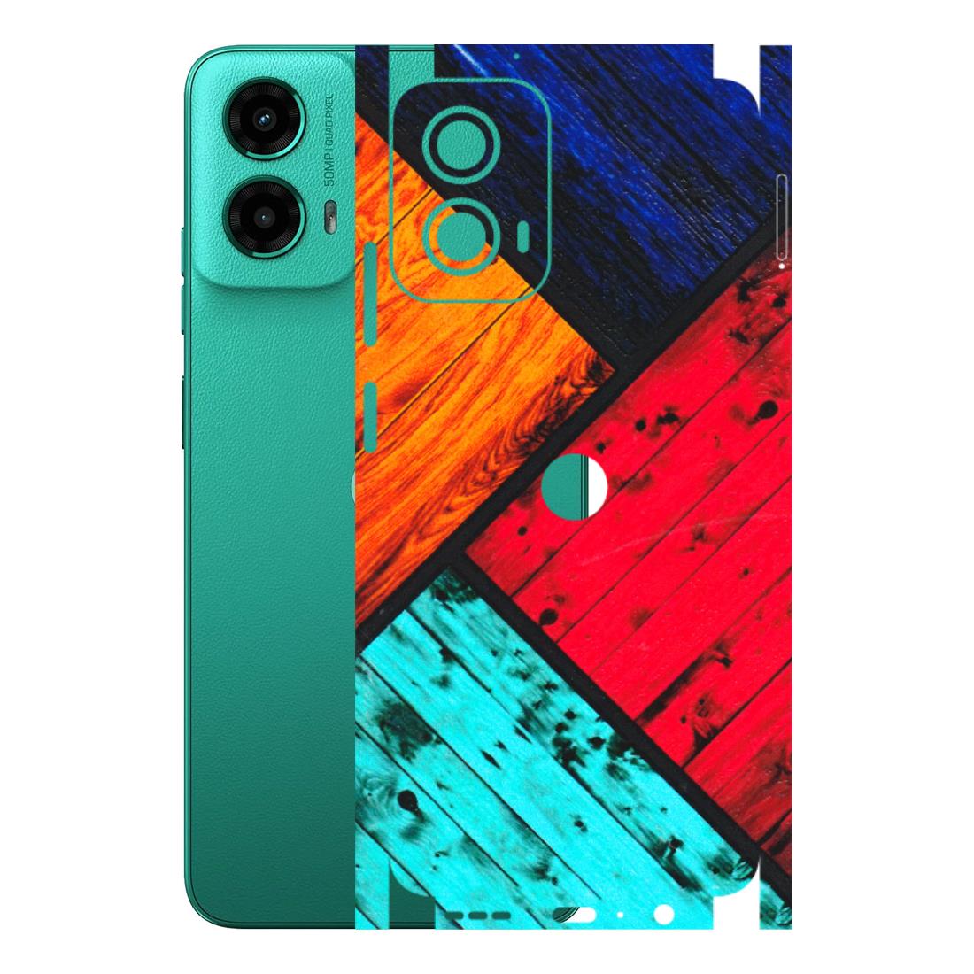 Motorola Phone Skins (All Models) - Colourful Wood Panels Abstract - 3D Embossed Finish (L-09) Motorola Moto G45 (5G)