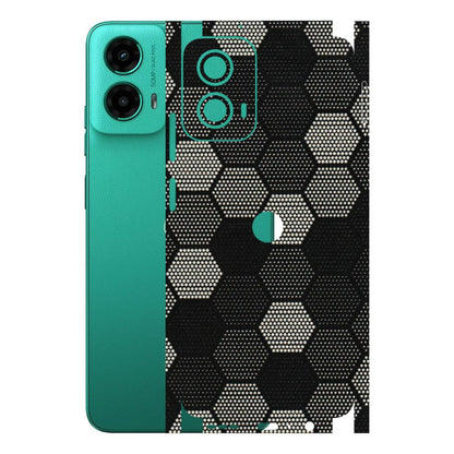 Motorola Phone Skins (All Models) - Black & White Dotted Honeycomb Texture - 3D Embossed Finish (L-202) Motorola Moto G45 (5G)