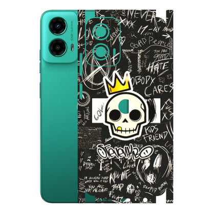 Motorola Phone Skins (All Models) - Funny Skull Black Chalk Grafitti - 3D Embossed Finish (L-22) Motorola Moto G45 (5G)