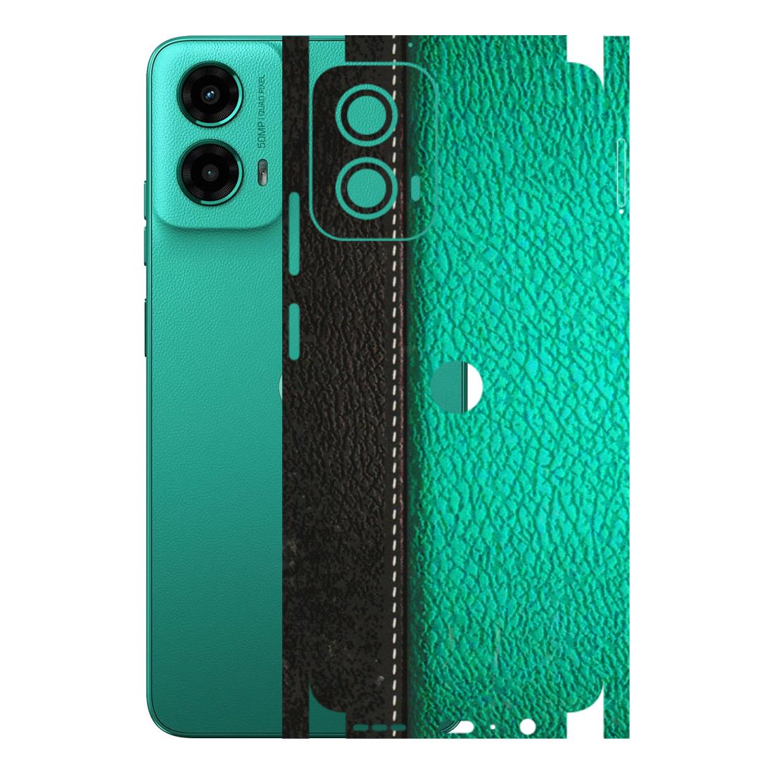 Motorola Phone Skins (All Models) - Black Green Dual Leather Stich - 3D Embossed Finish (L-233) Motorola Moto G45 (5G)
