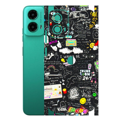 Motorola Phone Skins (All Models) - Black Creatives Doodles - 3D Embossed Finish (L-311) Motorola Moto G45 (5G)