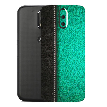 Motorola Phone Skins (All Models) - Black Green Dual Leather Stich - 3D Embossed Finish (L-233) Motorola Moto G4