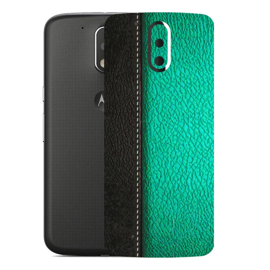Motorola Phone Skins (All Models) - Black Green Dual Leather Stich - 3D Embossed Finish (L-233) Motorola Moto G4