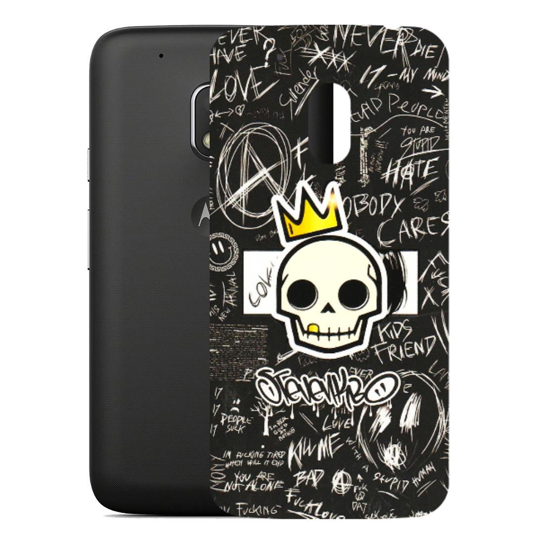 Motorola Phone Skins (All Models) - Funny Skull Black Chalk Grafitti - 3D Embossed Finish (L-22) Motorola Moto G4 Play