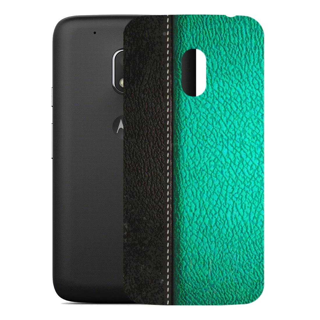 Motorola Phone Skins (All Models) - Black Green Dual Leather Stich - 3D Embossed Finish (L-233) Motorola Moto G4 Play