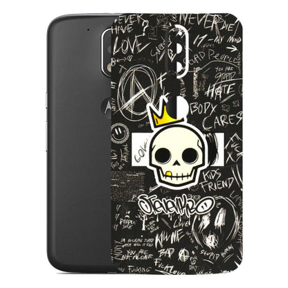 Motorola Phone Skins (All Models) - Funny Skull Black Chalk Grafitti - 3D Embossed Finish (L-22) Motorola Moto G4 Plus