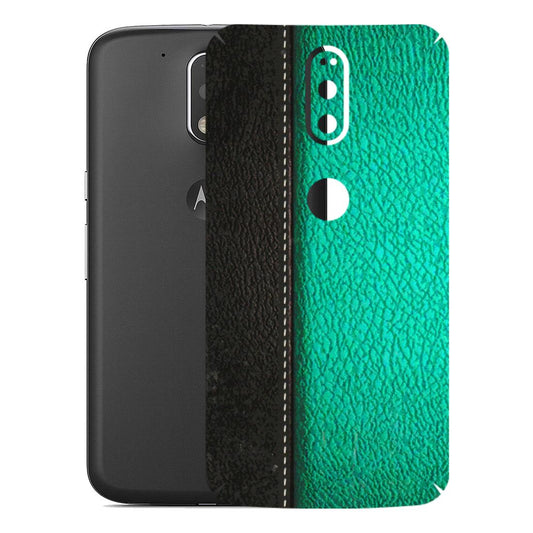 Motorola Phone Skins (All Models) - Black Green Dual Leather Stich - 3D Embossed Finish (L-233) Motorola Moto G4 Plus