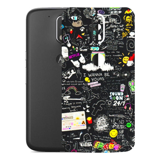 Motorola Phone Skins (All Models) - Black Creatives Doodles - 3D Embossed Finish (L-311) Motorola Moto G4 Plus