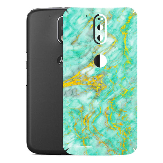 Motorola Phone Skins (All Models) - Green And Gold Marble Feel - Matte Finish (M-16) Motorola Moto G4 Plus