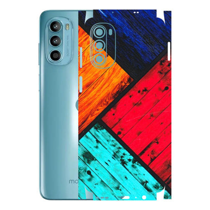 Motorola Phone Skins (All Models) - Colourful Wood Panels Abstract - 3D Embossed Finish (L-09) Motorola Moto G52