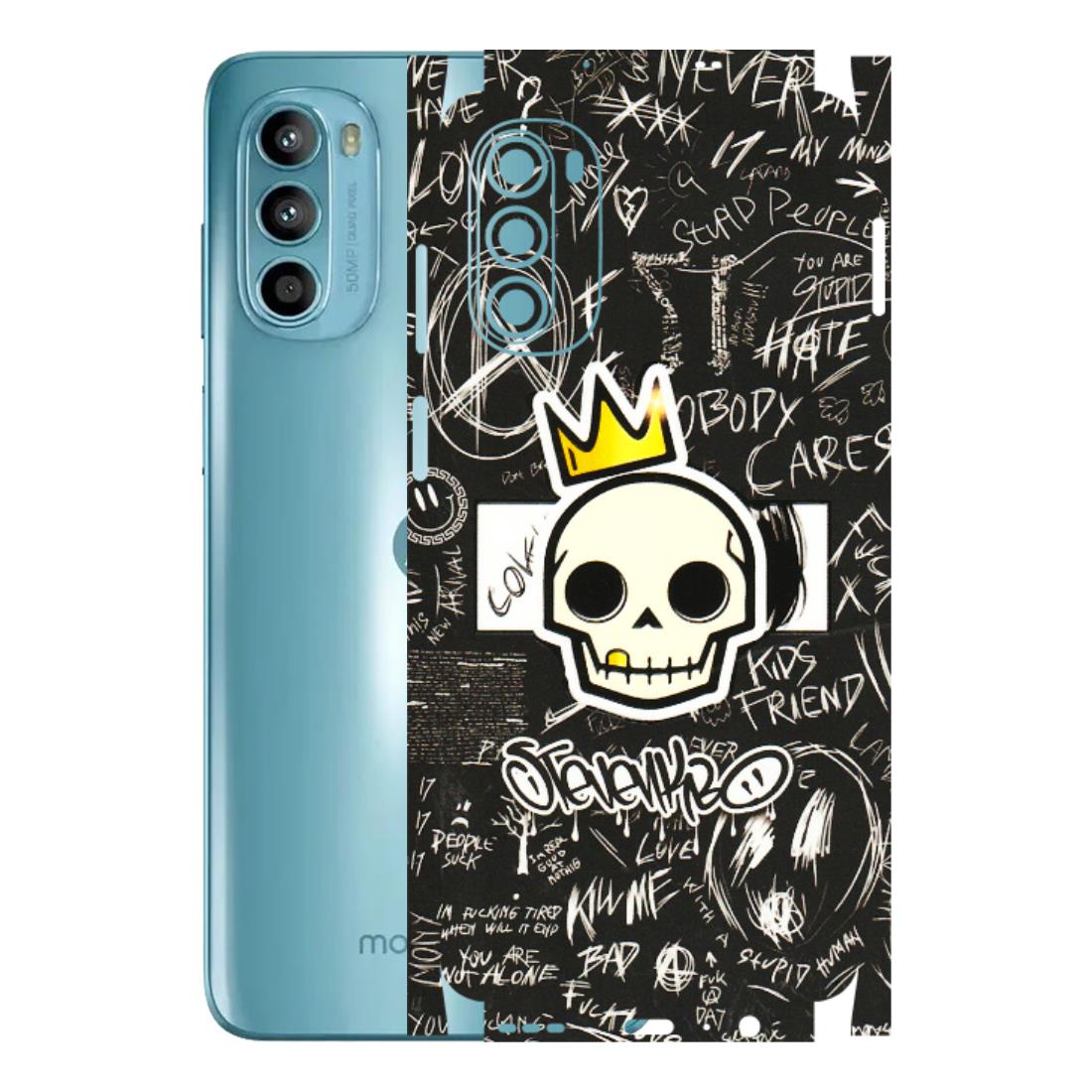 Motorola Phone Skins (All Models) - Funny Skull Black Chalk Grafitti - 3D Embossed Finish (L-22) Motorola Moto G52