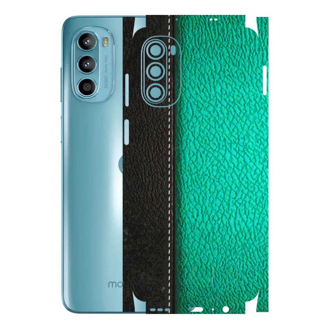 Motorola Phone Skins (All Models) - Black Green Dual Leather Stich - 3D Embossed Finish (L-233) Motorola Moto G52